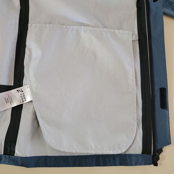 Your Turn Active Men's Blue Gray Hooded Performance Rain Jacket - Picture 9 of 15